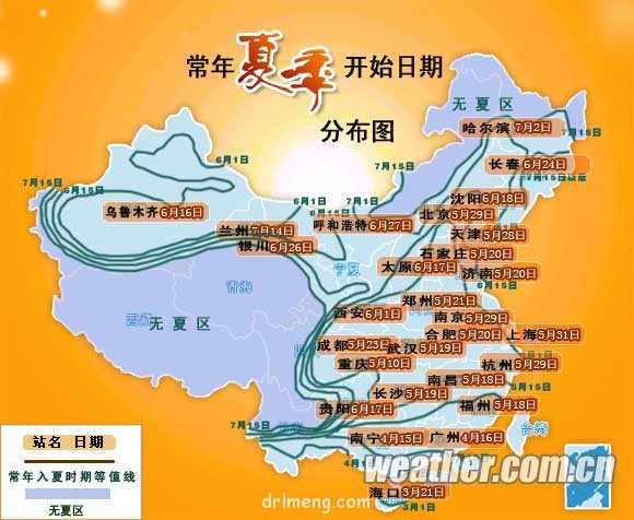 中国各地平均入夏时间